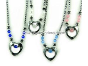 Assorted Color Cat's Eye Opal Beads Hematite Heart Pendant Chain Choker Fashion Necklace